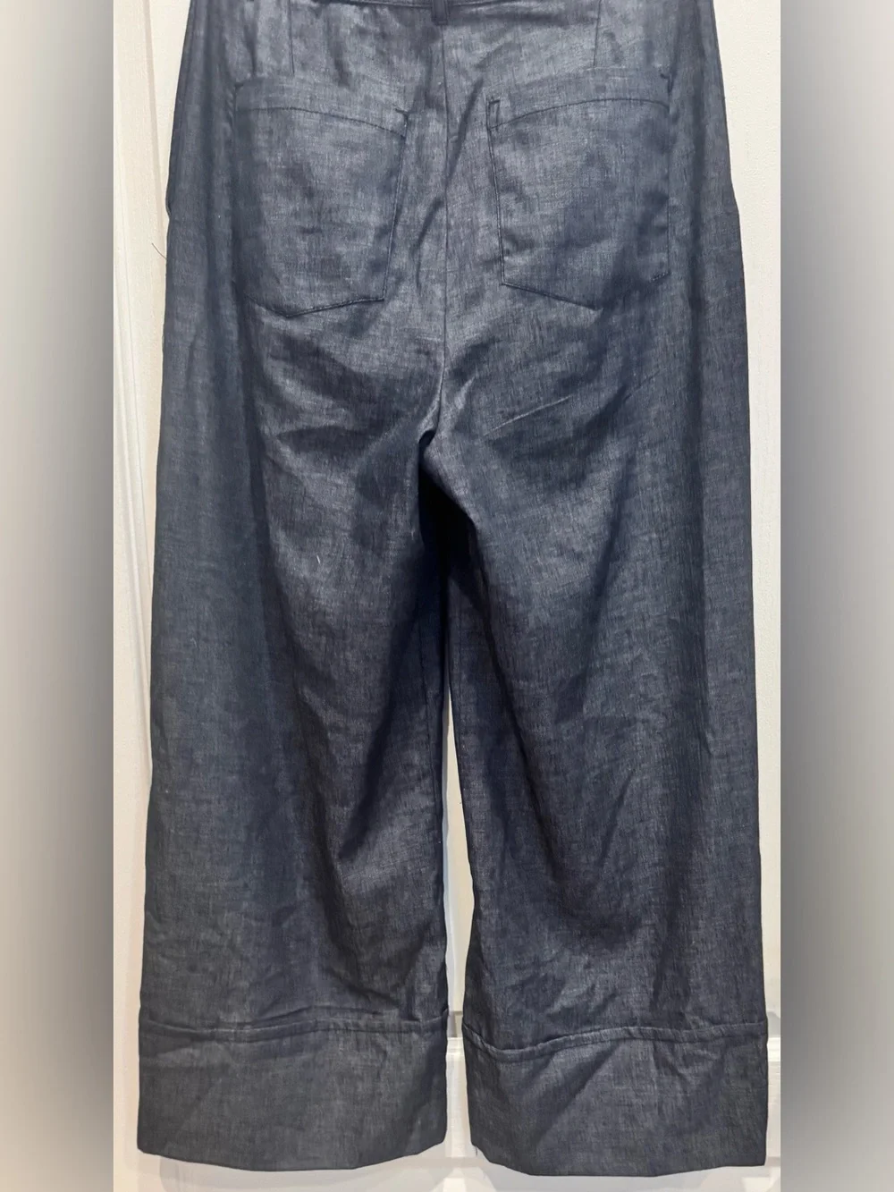 ZARA Linen Blend Wide Leg Denim Culotte Pants Indigo Blue XS NWT